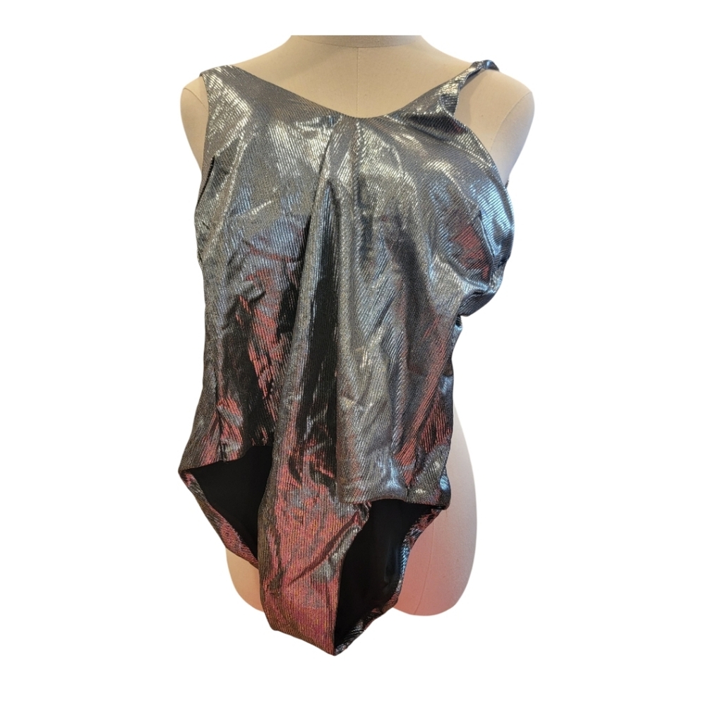 Silver One-Shoulder Women's Swimsuit - Picture 3 of 7